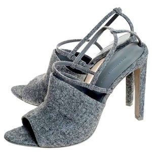 Alexander Wang Grey Wool Fabric Maryna Peep Toe Slingback Sandals
